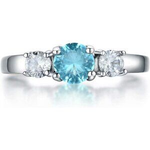 03.March Classic Birthstone CZ Stainless Steel Ring